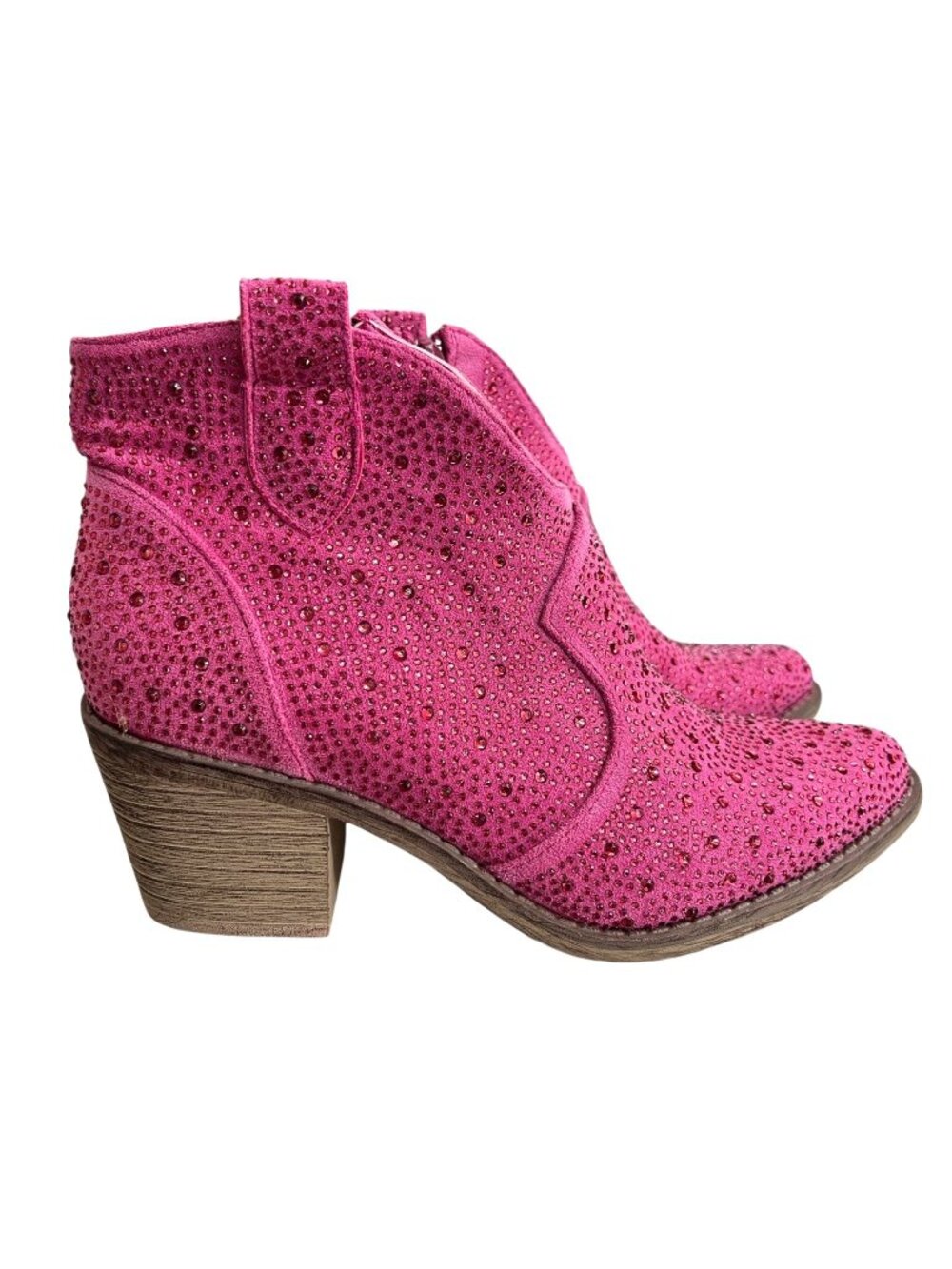 Pierre Dumas Women's Wilder-9 Rhinestone Chunky Heel Ankle Booties Pink Size 6.5
